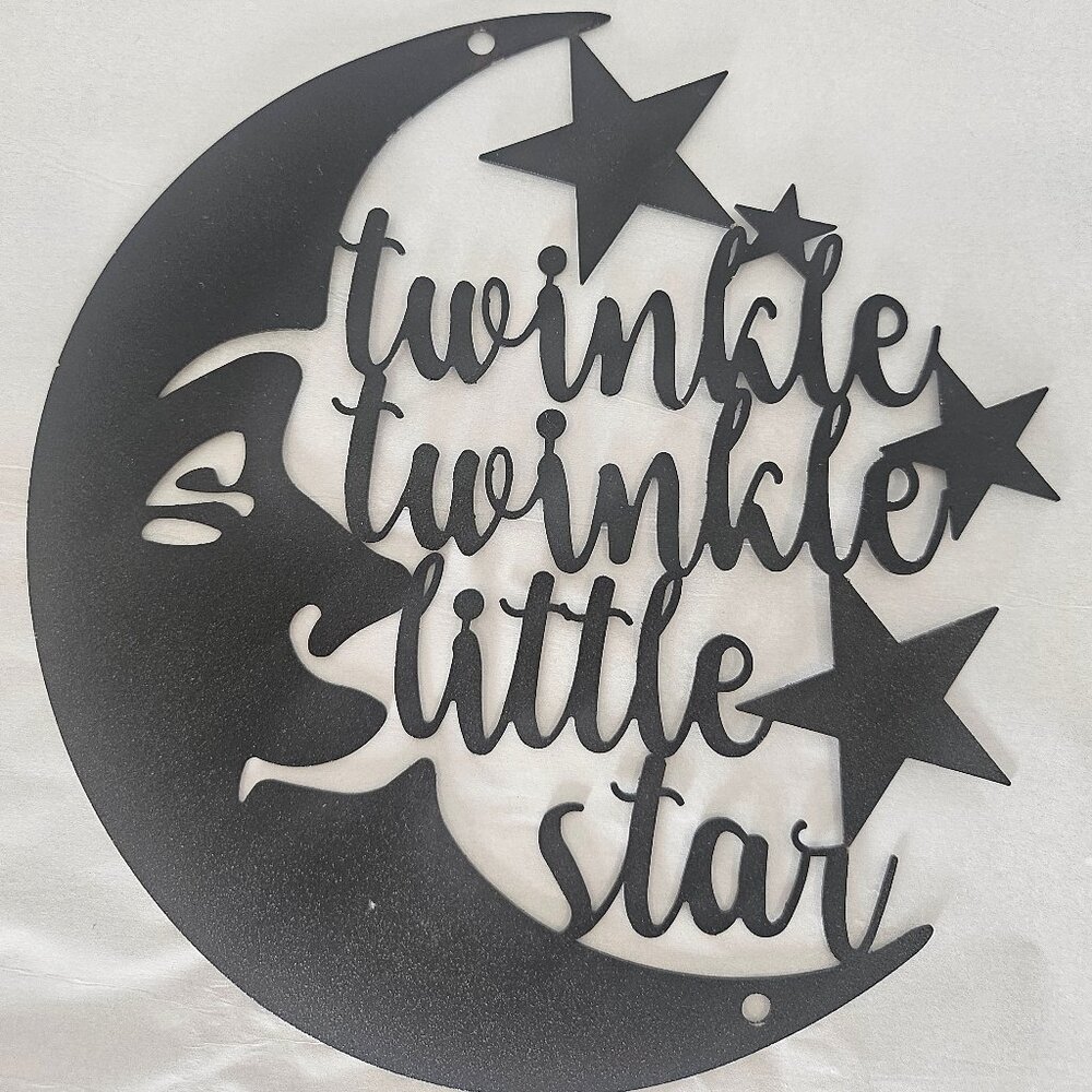 Twinkle Twinkle Little Star Black Metal Plaque Moon And Stars Nursery Sign